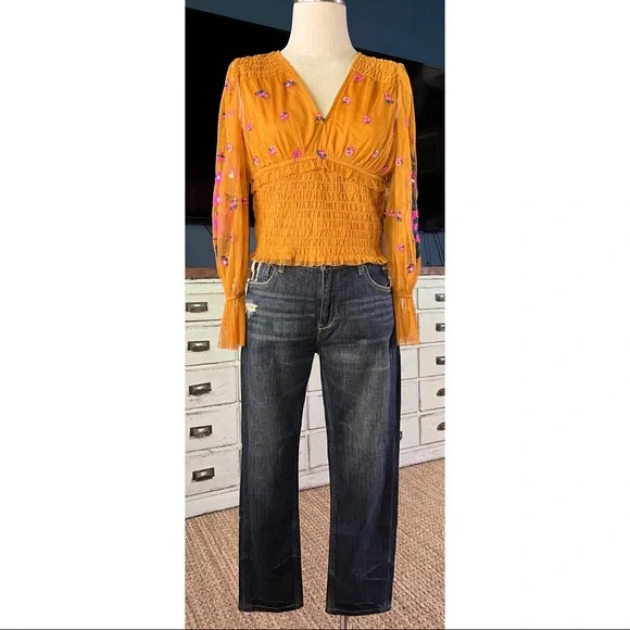 Anthropologie Smocked Tulle Blouse Top MP - Picture 5 of 16